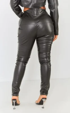 Best PrettyLittleThing Shape Faux Leather Zip Detail Panel Skinny Pants Black