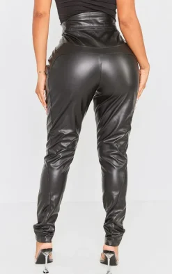 Shape Black Faux Leather Color Block Detail Skinny Pants