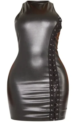 Shape Faux Leather Lace Up Sleeveless Bodycon Dress-PrettyLittleThing New