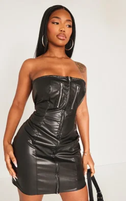 Shape Faux Leather Zip Detail Bodycon Dress-PrettyLittleThing Online