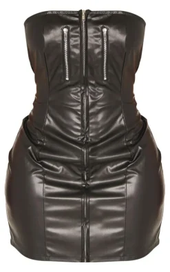 Shape Faux Leather Zip Detail Bodycon Dress-PrettyLittleThing Online