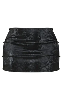 PrettyLittleThing Shape Faux Leather Croc Printed Cut Out Mini Skirt Black