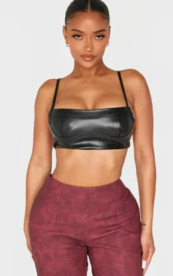 Shape Faux Leather Strappy Crop Top-PrettyLittleThing