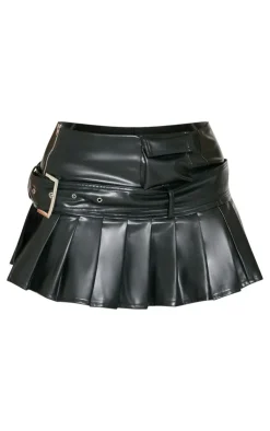 New PrettyLittleThing Shape Faux Leather Pleated Mini Skirt Black