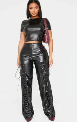 Hot PrettyLittleThing Shape Faux Leather Top Black