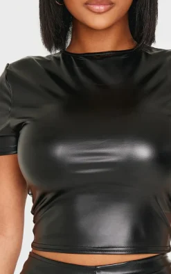Hot PrettyLittleThing Shape Faux Leather Top Black
