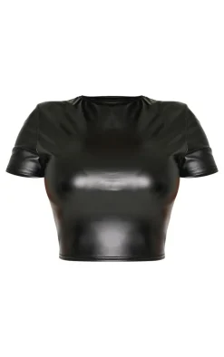 Hot PrettyLittleThing Shape Faux Leather Top Black