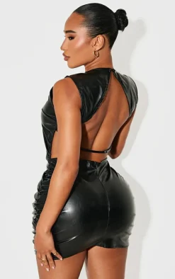 Shape Faux Leather Open Back Dress-PrettyLittleThing Online