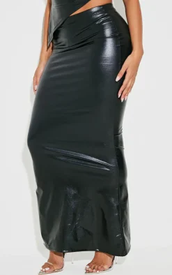 Sale PrettyLittleThing Shape Faux Leather Fishtail Maxi Skirt Black