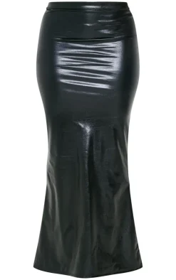 Sale PrettyLittleThing Shape Faux Leather Fishtail Maxi Skirt Black