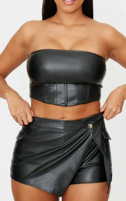 New PrettyLittleThing Shape Faux Leather Wrap Front Skort Black
