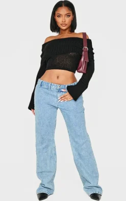 Discount PrettyLittleThing Shape Fold Over Knitted Top Black