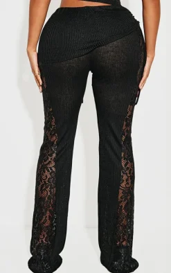 Shape Black Fold Over Ribbed Pants With Side Panel Detail