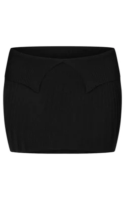 Discount PrettyLittleThing Shape Fold Over Ribbed Mini Skirt Black