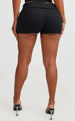 Best PrettyLittleThing Shape Foldover Rib Waist Hot Pants Black