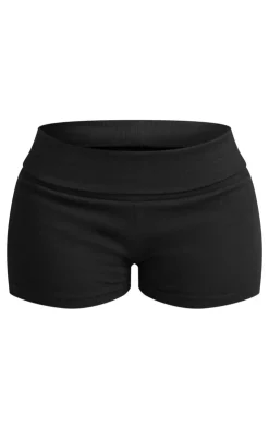 Best PrettyLittleThing Shape Foldover Rib Waist Hot Pants Black