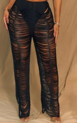 Hot PrettyLittleThing Shape Fringe Pants Black