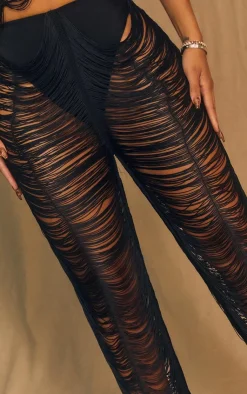 Hot PrettyLittleThing Shape Fringe Pants Black