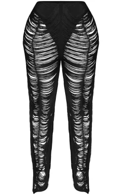 Hot PrettyLittleThing Shape Fringe Pants Black