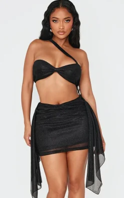 Outlet PrettyLittleThing Shape Glitter Asymmetric Bralette Black