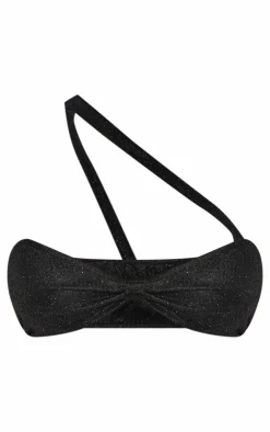 Outlet PrettyLittleThing Shape Glitter Asymmetric Bralette Black