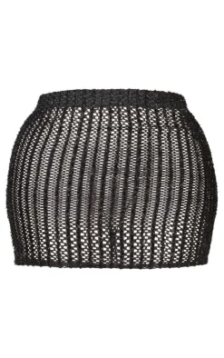 Online PrettyLittleThing Shape Glitter Textured Mini Skirt Black