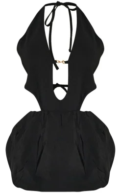 Shape Halter Neck Plunge Front Open Back Puffball Mini Dress-PrettyLittleThing Hot