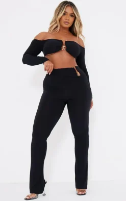 New PrettyLittleThing Shape High Waisted Ring Detail Flare Leggings Black