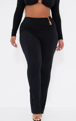 New PrettyLittleThing Shape High Waisted Ring Detail Flare Leggings Black