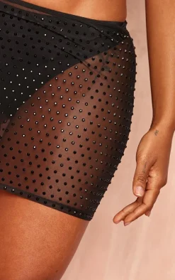 Online PrettyLittleThing Shape Hot Fix Low Rise Micro Mini Skirt Black