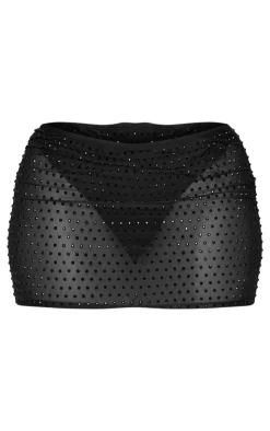 Online PrettyLittleThing Shape Hot Fix Low Rise Micro Mini Skirt Black