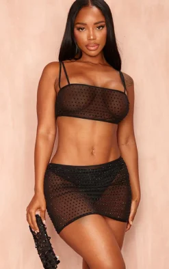 Discount PrettyLittleThing Shape Hot Fix Strappy Crop Top Black