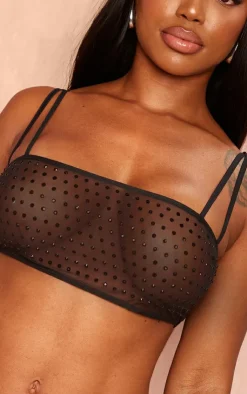 Discount PrettyLittleThing Shape Hot Fix Strappy Crop Top Black