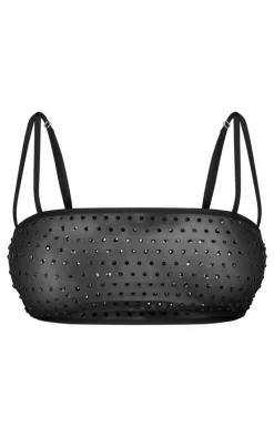 Discount PrettyLittleThing Shape Hot Fix Strappy Crop Top Black