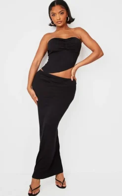 New PrettyLittleThing Shape Jersey Asymmetric Waist Maxi Skirt Black