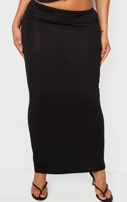 New PrettyLittleThing Shape Jersey Asymmetric Waist Maxi Skirt Black