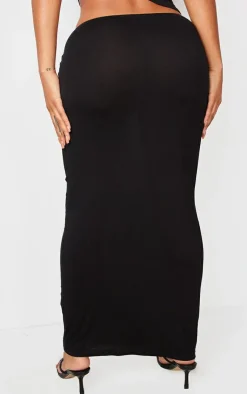 New PrettyLittleThing Shape Jersey Asymmetric Waist Maxi Skirt Black