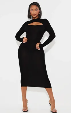 Shape Jersey Cut Out Long Sleeve Midi Dress-PrettyLittleThing Clearance