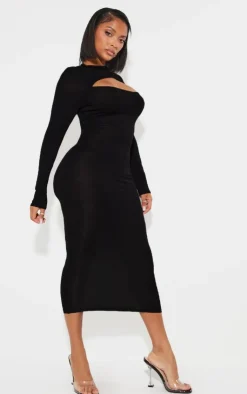 Shape Jersey Cut Out Long Sleeve Midi Dress-PrettyLittleThing Clearance