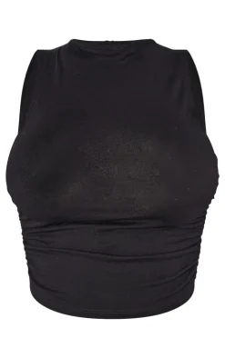 PrettyLittleThing Shape Jersey Ruched Side Sleeveless Crop Top Black