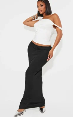 New PrettyLittleThing Shape Jersey Ruched V Waist Midaxi Skirt Black