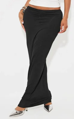 New PrettyLittleThing Shape Jersey Ruched V Waist Midaxi Skirt Black