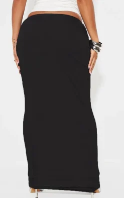 New PrettyLittleThing Shape Jersey Ruched V Waist Midaxi Skirt Black