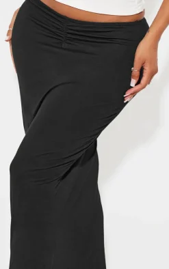 New PrettyLittleThing Shape Jersey Ruched V Waist Midaxi Skirt Black