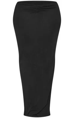 New PrettyLittleThing Shape Jersey Ruched V Waist Midaxi Skirt Black