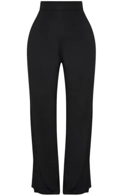 Discount PrettyLittleThing Shape Jersey Wide Leg Pants Black