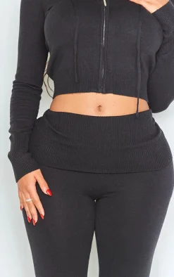 New PrettyLittleThing Shape Knit High Waist Foldover Waist Leggings Black