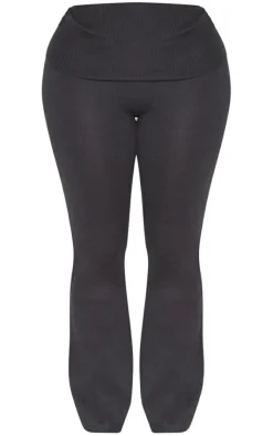 New PrettyLittleThing Shape Knit High Waist Foldover Waist Leggings Black