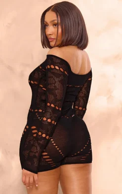 PrettyLittleThing Unitards*Shape Knit Sheer Bardot Unitard