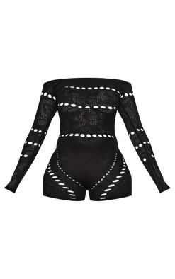 PrettyLittleThing Unitards*Shape Knit Sheer Bardot Unitard